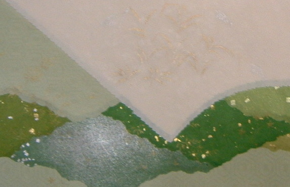 破り継　半懐紙　『貫扇』　左下部分拡大　緑系