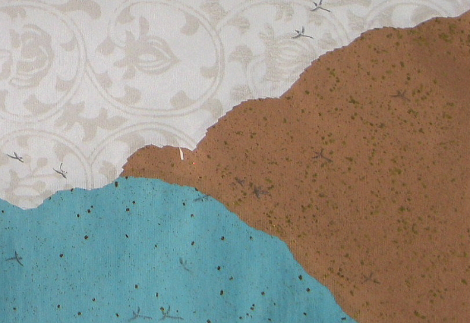 三十六人集 素性集　装飾料紙　破り継 『上下隅斜目（二重唐草）』　第八・九紙裏（屏風絵に雪） 臨書用紙　右下側部分拡大