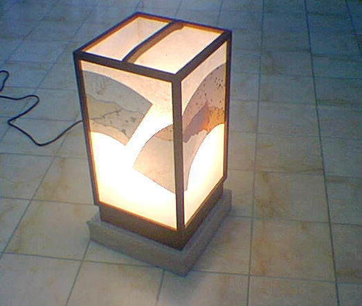電球式　木製灯篭 『破り継・扇面』　灯付