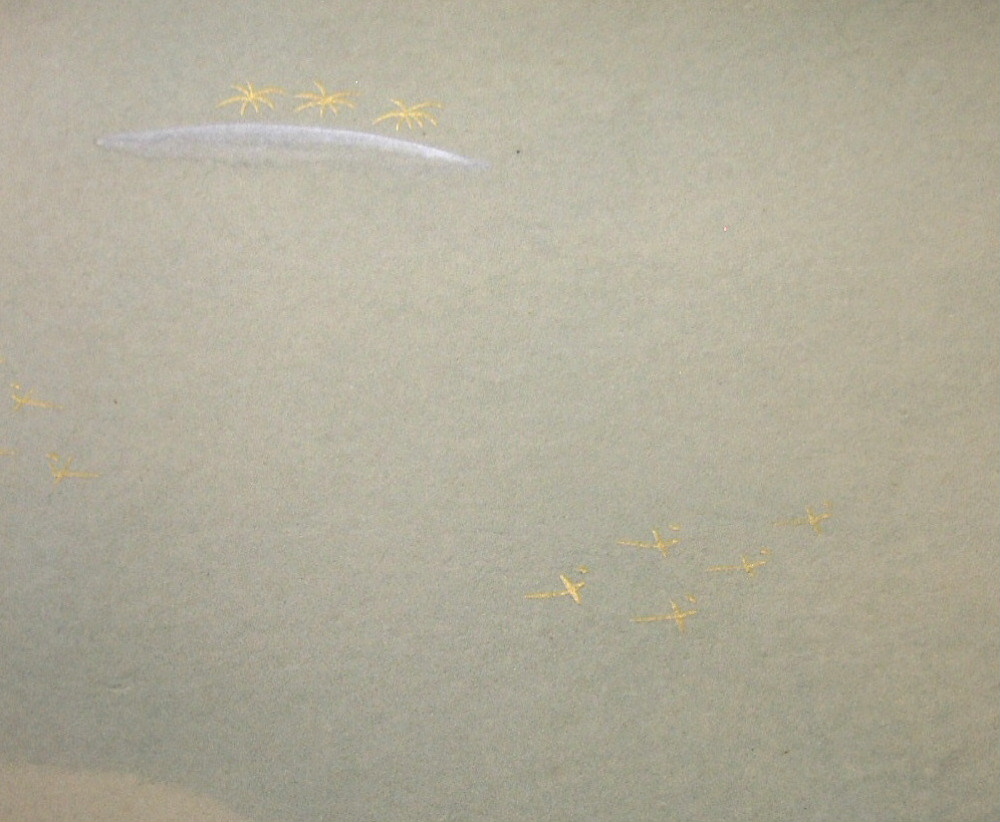 本鳥の子製　染・内雲ぼかし　『州浜に菅』　（水灰色）　左上側部分拡大　 